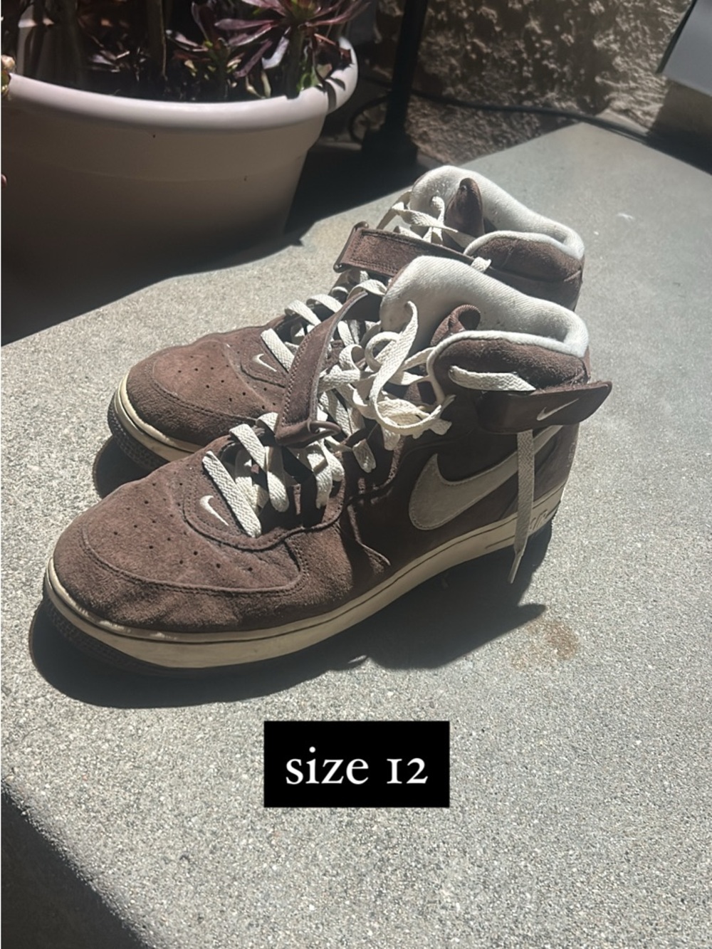 Nike Brown Suede High-Top Sneakers with White Swoosh